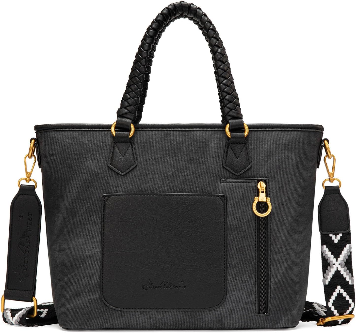 Montana West American Flag Tote Bag for Women Vintage Patriotic Western Shoulder Purse with Braided Top Handles