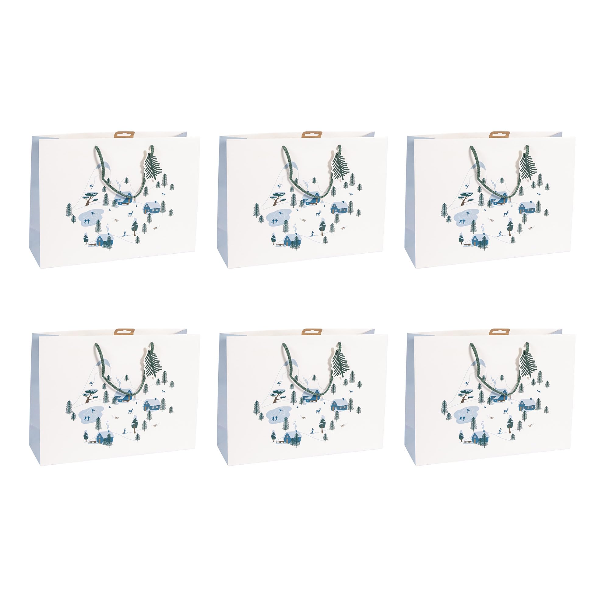 Clairefontaine X-30921-6Cpack - Pack of 6 Excellia Gift Bags- Shopping - 37,3x11,8x27,5 cm - 210g - Motif: Winter cabin, Christmas - Ideal for games, Puzzles