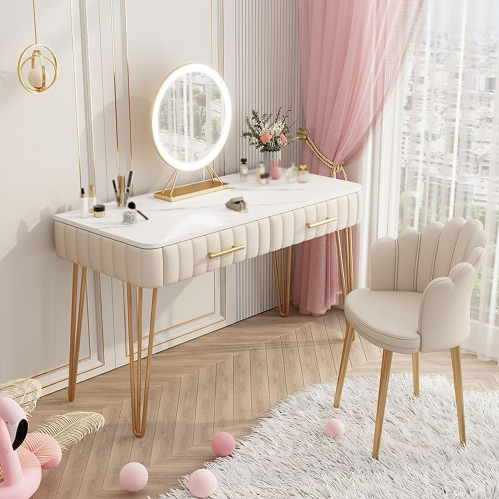 Tavolo da trucco a LED con ampio cassetto, 3 modalità di illuminazione, design elegante, perfetto per gli amanti della bellezza e degli amanti della decorazione della casa