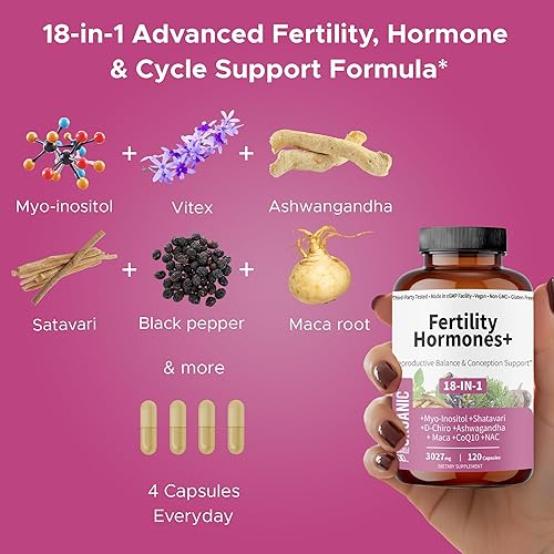 Miniatura 5 de Fertility Hormones+  Mezcla de hierbas para el bienestar de la mujer  Equilibrio reproductivo y apoyo a la concepción  Probado por terceros, vegano,