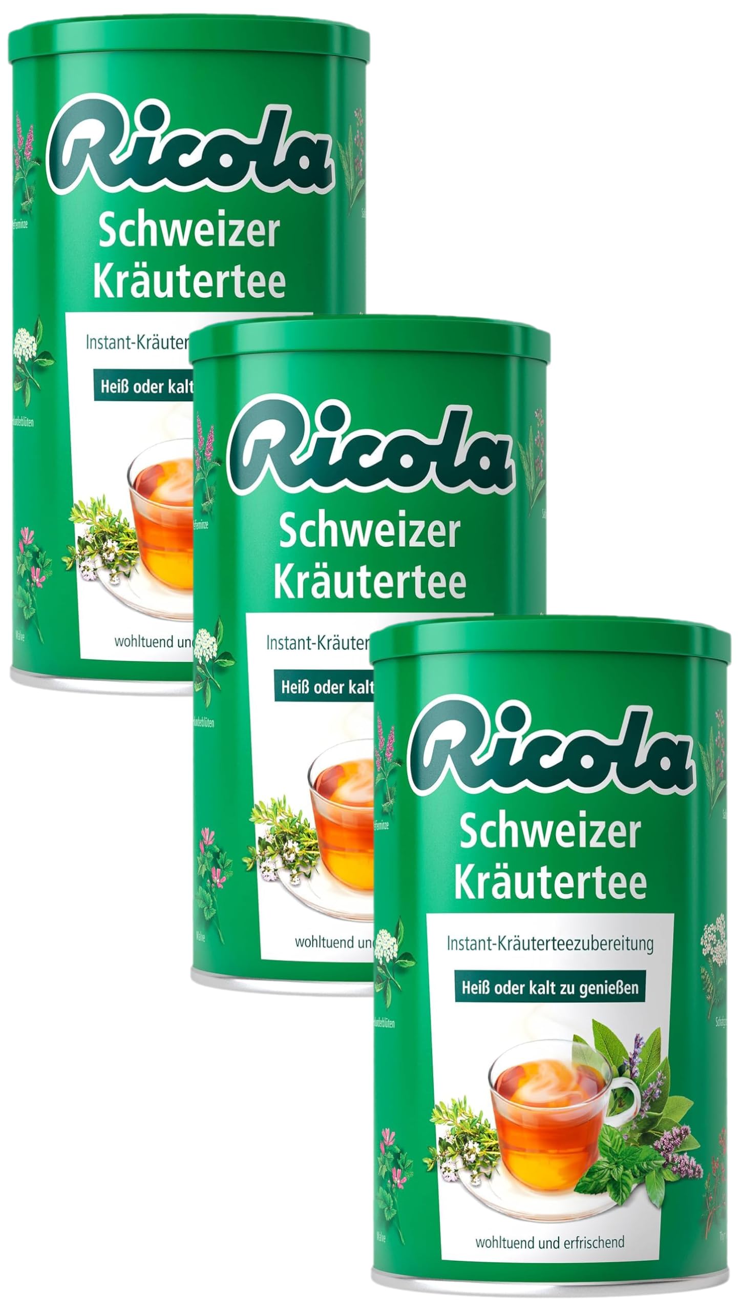 Ricola Schweizer Kräutertee, 200g Dose Schweizer Instant-Kräutertee mit 13 Bergkräutern, Zubereitung als Eistee oder warmer Tee, 1 x 200g (Packung mit 3)