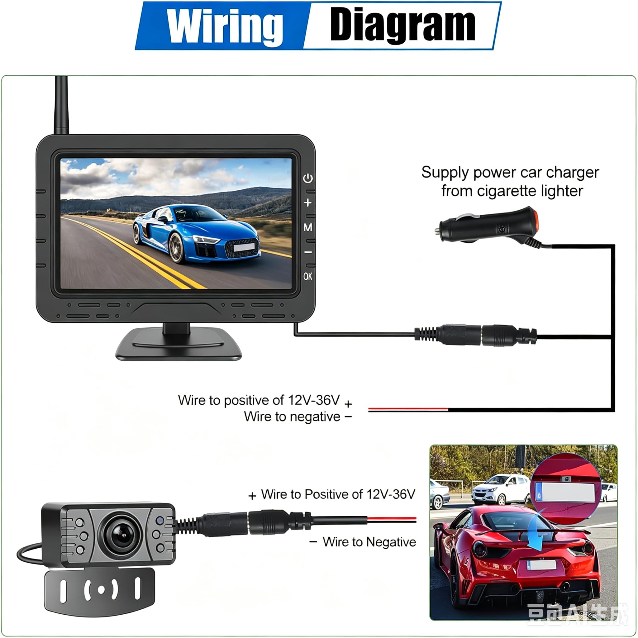 SIXWIN Caméra de Recul sans Fil pour Voiture | Écran 4.3" IPS | Transmission Numérique & IP68 | Lignes Guidage Réglables | Installation Facile Universelle (Voiture/Camion)
