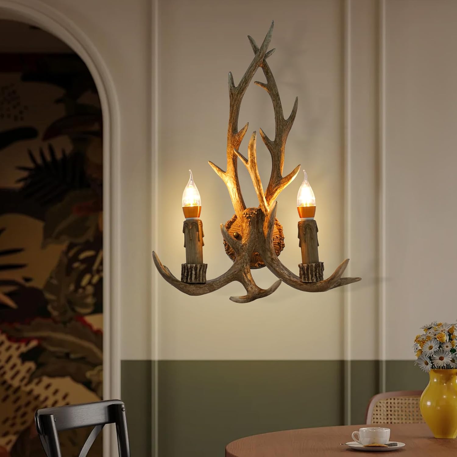 20" Antler Wall Lamps Antler Sconce Lighting, 110V Retro Deer Horn LED Wall Light Nature Indoor Decoration Vintage Wall Lamp for Home/Restauran/Coffee - Bright and Soft Light
