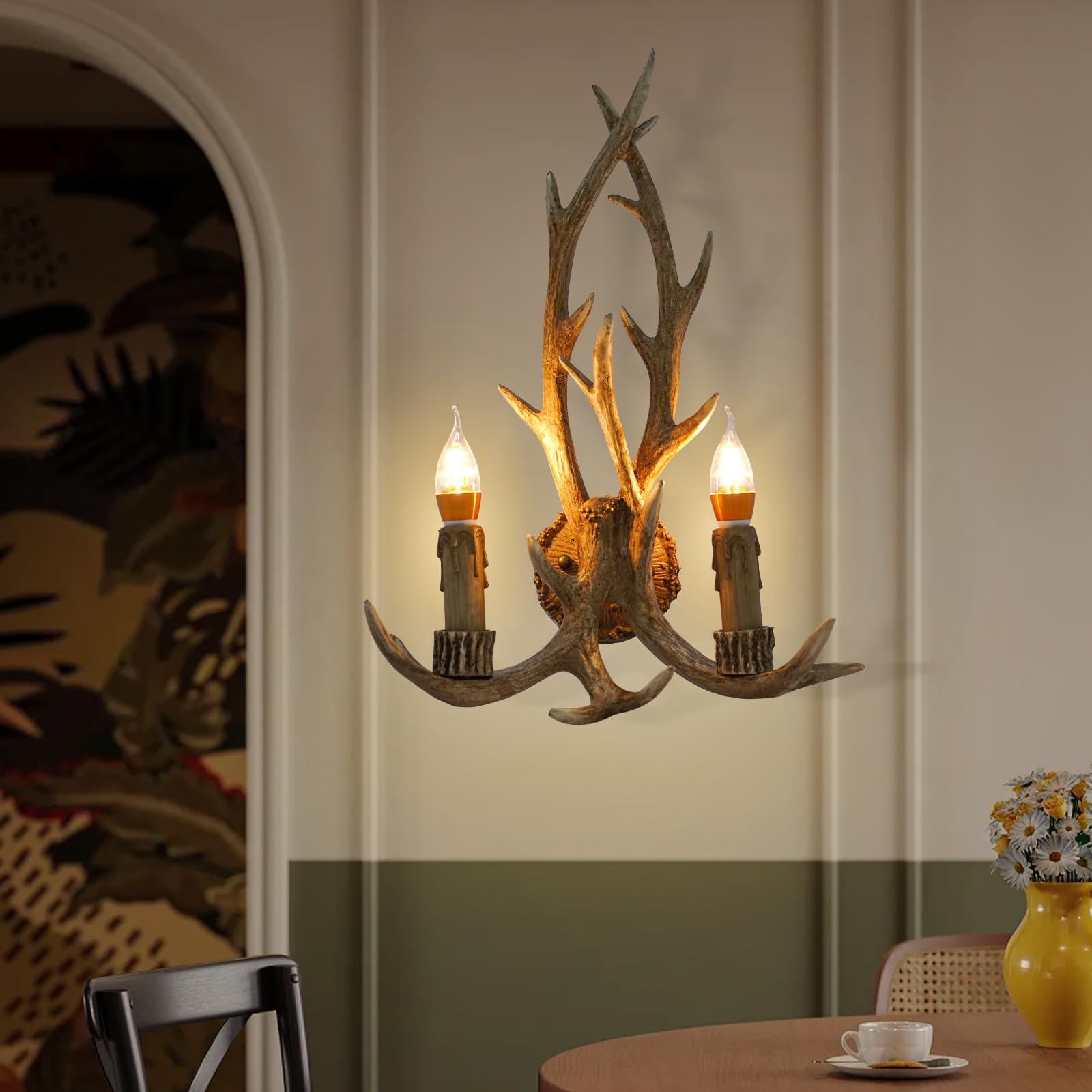 Lampada da parete in stile retrò, lampadario in resina, cervo, corna di cervo, lampada da soffitto per cucina, hotel, bar, caffetteria, sala lettura