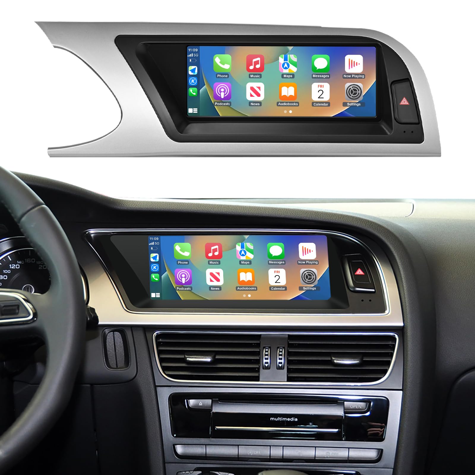 Autoradio écran Tactile 8,9" avec Carplay sans Fil et Android Auto pour 2008-2016 Audi A5 S5 avec système 3G MMI+, Prend en Charge Mirrorlink, Caméra, Navigation