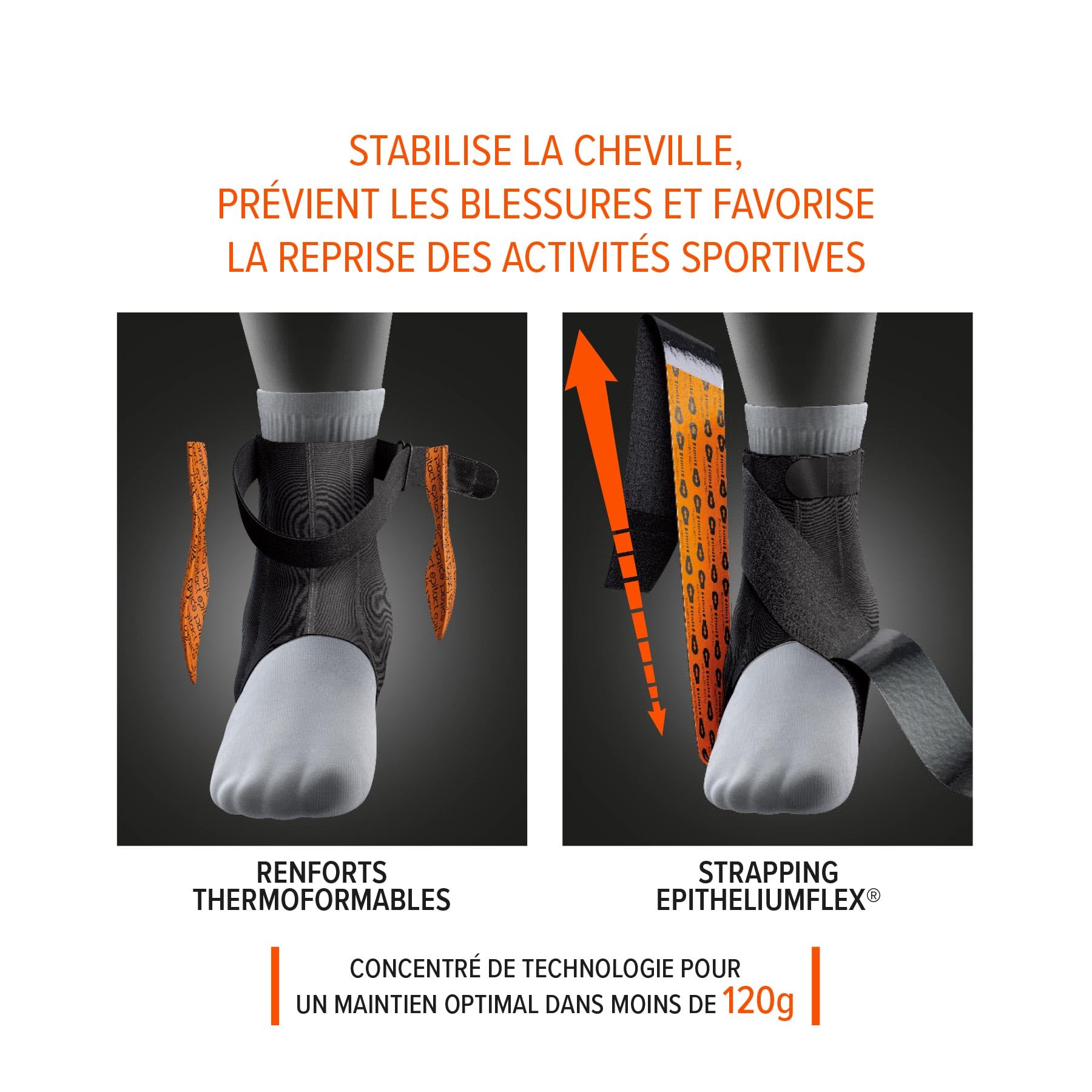 Epitact | Chevillère Entorse Ergostrap® Sport | Fine et Légère | Maintient et Sécurise la Cheville Fragile et Instable | Strapping Breveté | Réglable et Personnalisable | Innovation Française