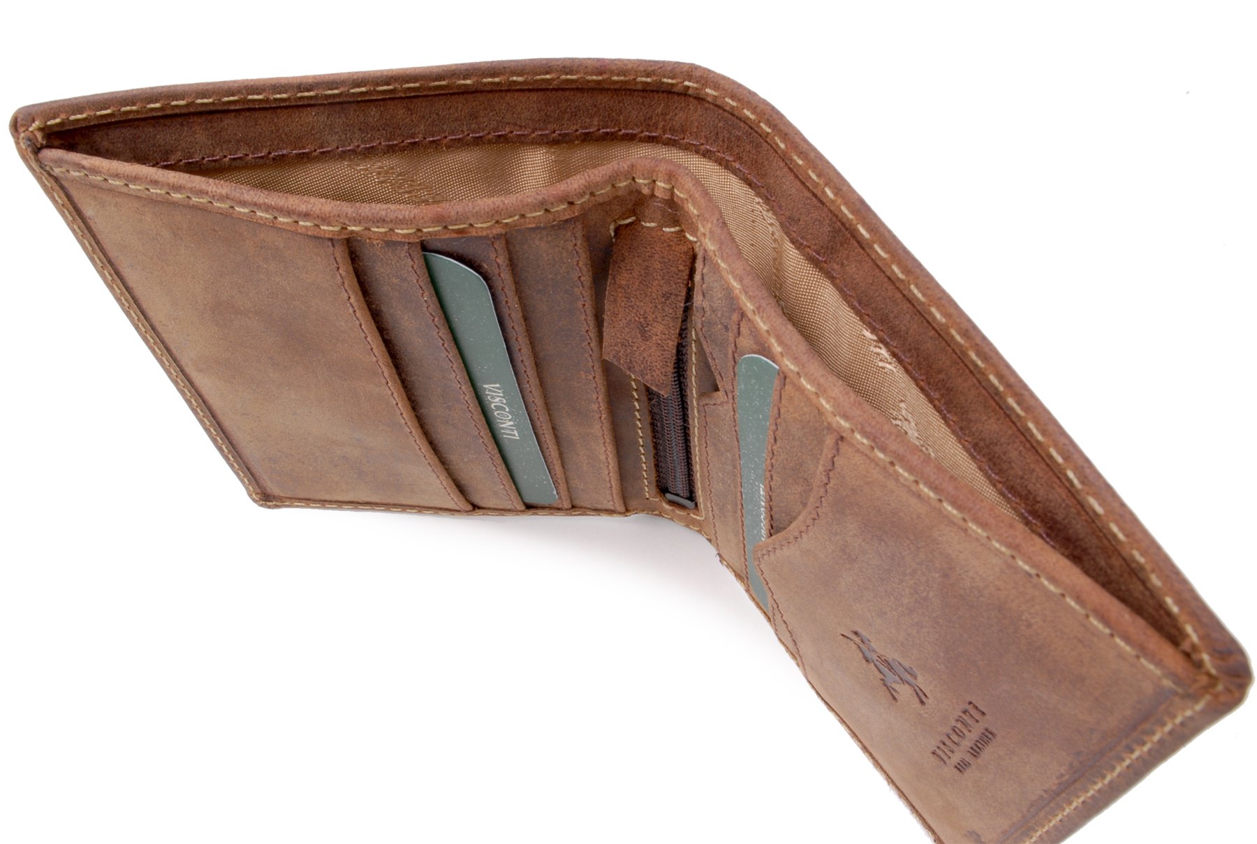 Men's Small Bifold Leather Wallet - RFID Protected - 6 Credit Card Slots, Note Section & Coin Pocket - Gift Boxed - 705 Arrow - Oil Tan