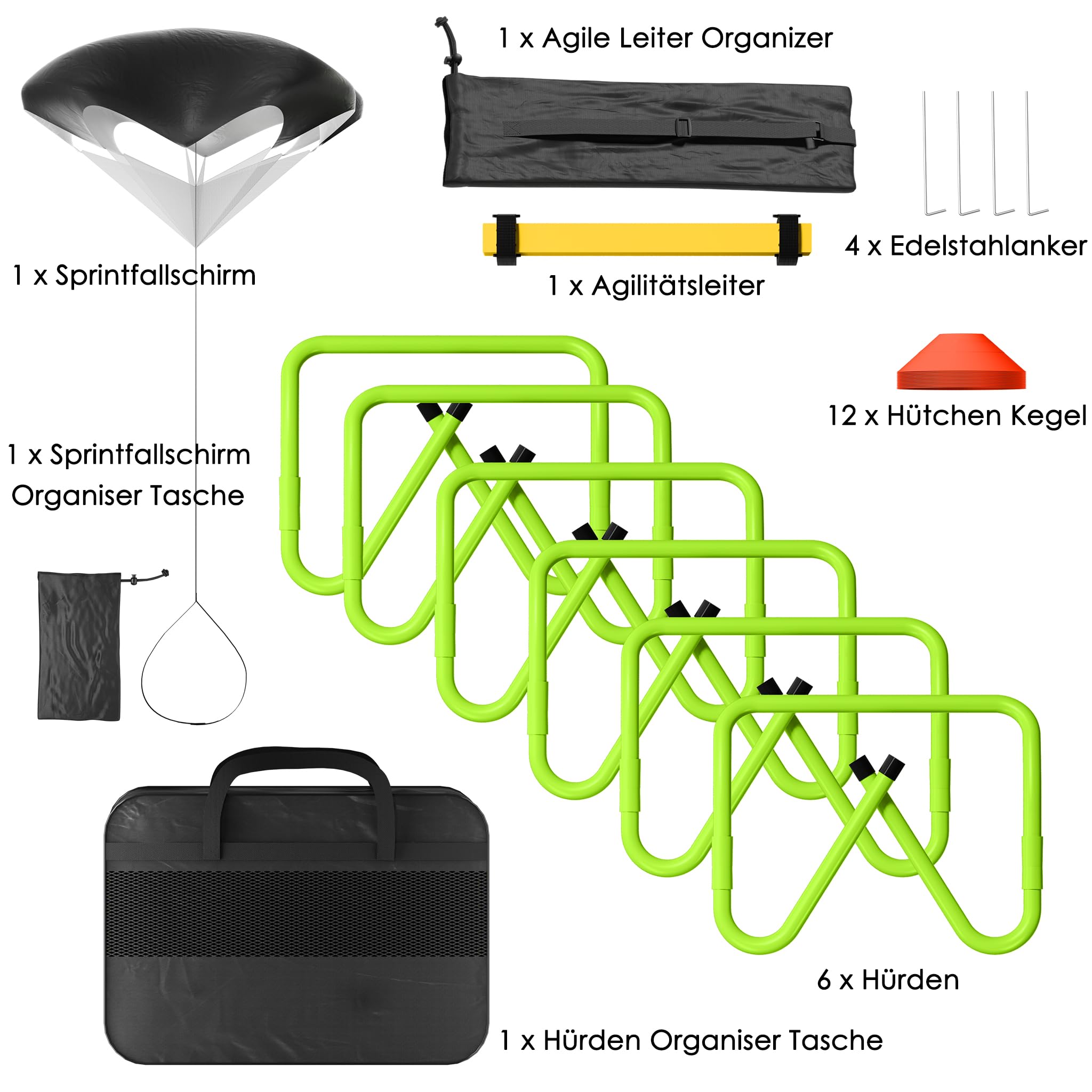 Set da allenamento per calcio e sport, accessori per allenamento Agility Speed Ladder, 6 m, scala di coordinazione, 12 cappelli, ostacoli di velocità e custodia