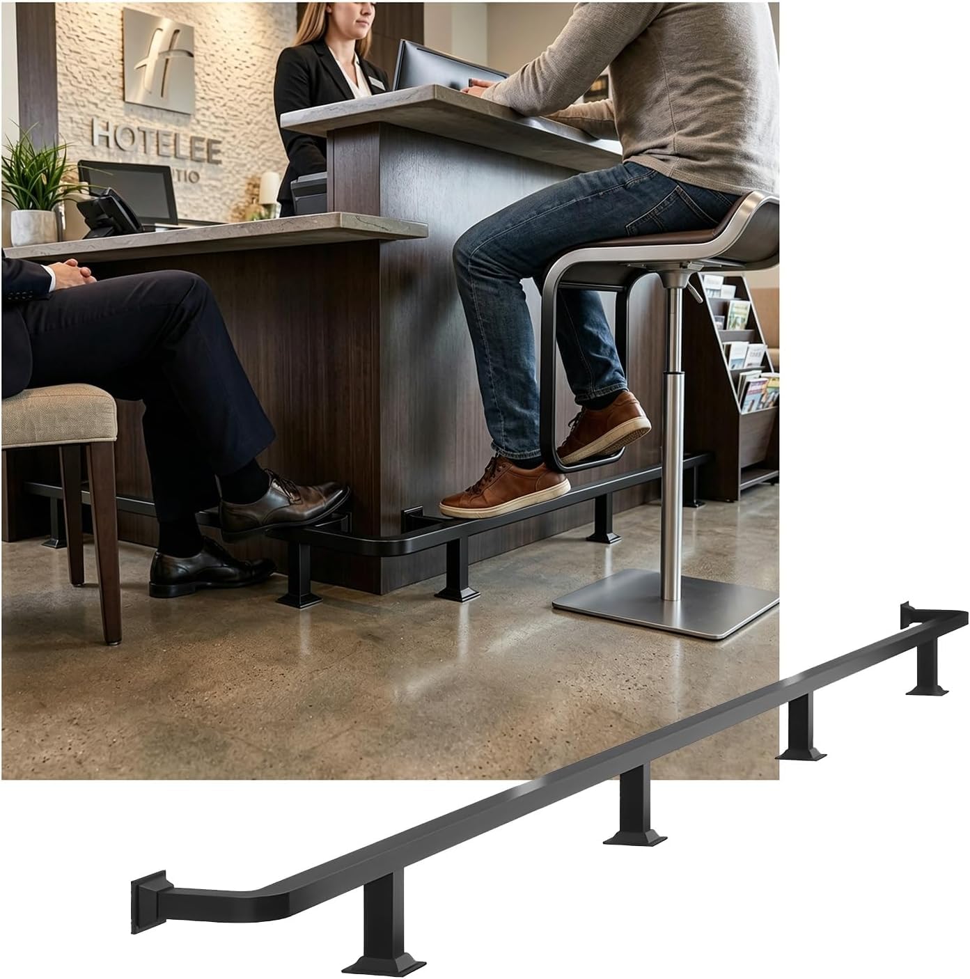 LXXW Bar Foot Rail Modern Bar Foot Rail Kit，Stainless Steel Bars Feet Rails Metal，for Restaurant Kitchen Cafe Library(Schwarz,3.0M/9.84FT)
