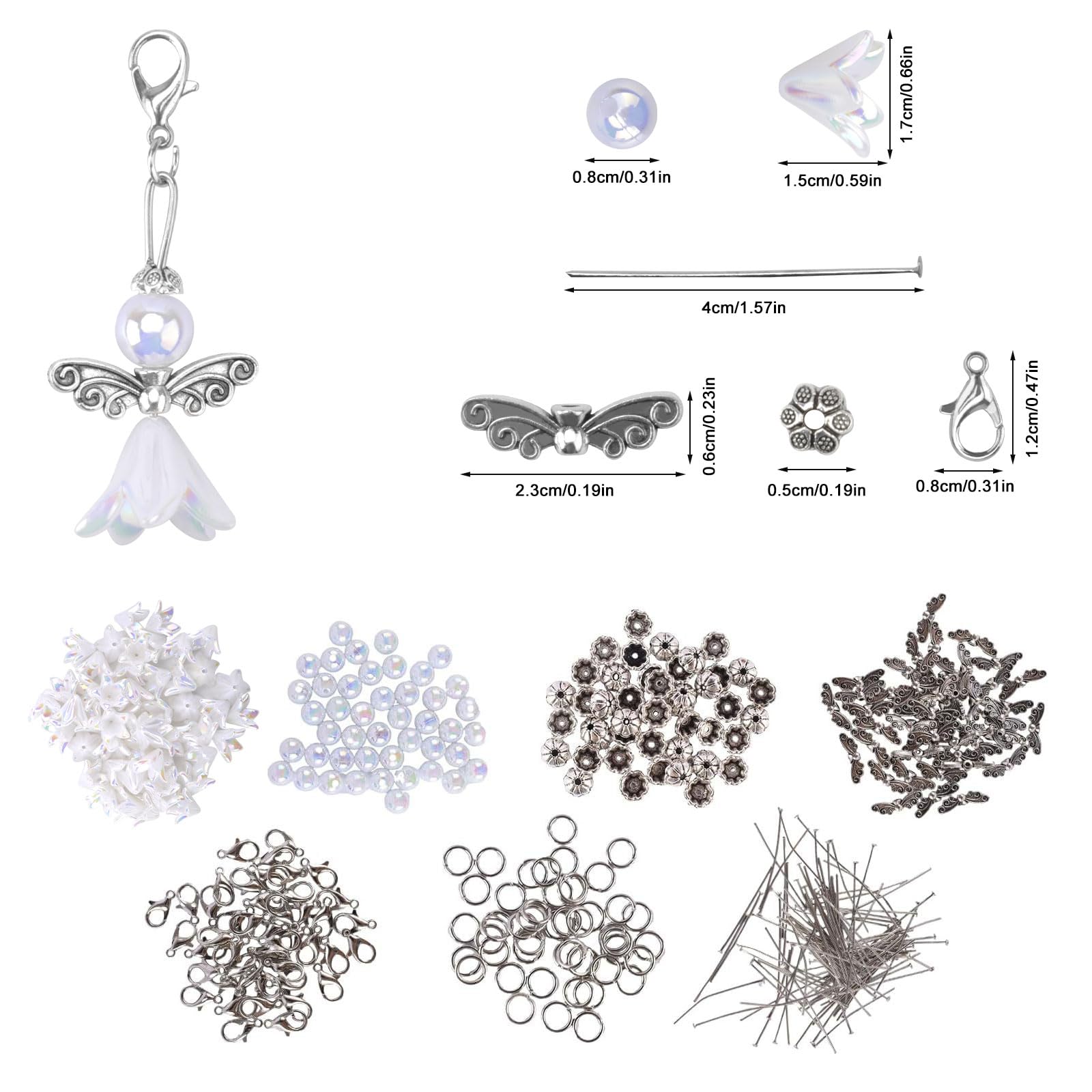 Porte Clef Ange Gardien, Lot De 50 Kits De Ange Gardien Porte-Clés Kit De Bricolage Pendentif Ange En Perles Pour Baptême, Communion, Colliers, Loisirs Créatifs, Mariage, Crèche, Remerciement