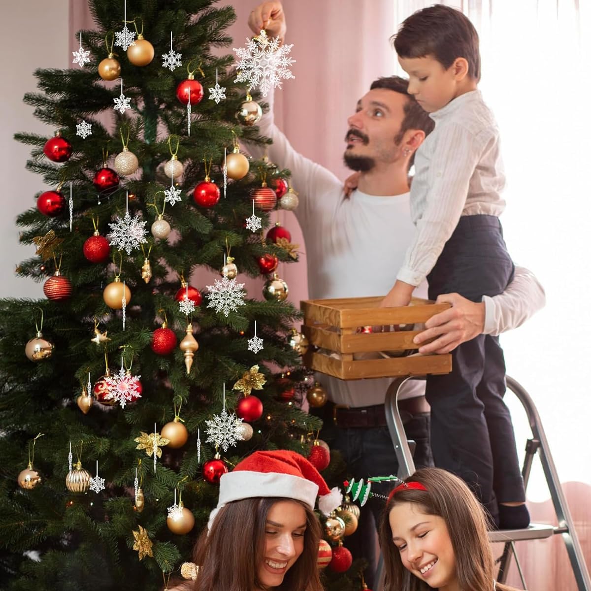 Ornamenti da appendere all'albero di Natale, 35 pezzi, piccoli cristalli acrilici, fiocco di neve trasparente