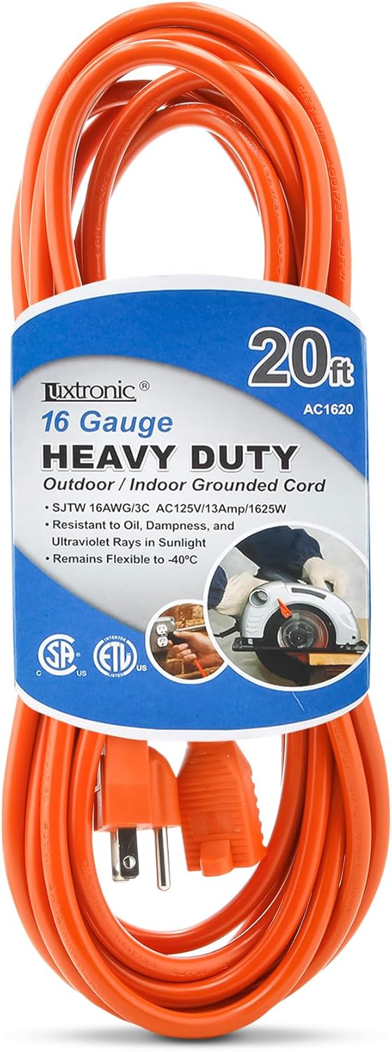 Luxtronic Outdoor Extension Cord 20 ft ETLListed, SJTW