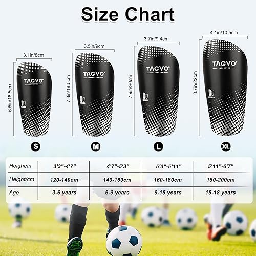 Miniatura 6 de TAGVO Espinilleras de fútbol para niños y jóvenes, espinilleras y espinilleras con bolsillo de inserción optimizado, equipo de fútbol protector para