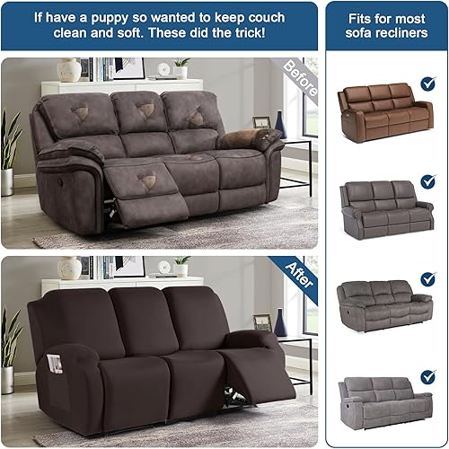 Miniatura 4 de TAOCOCO Funda para sofá reclinable, 3 piezas de tela de poliéster elástica para sofá reclinable de 3 asientos, protector de muebles suave y lavable