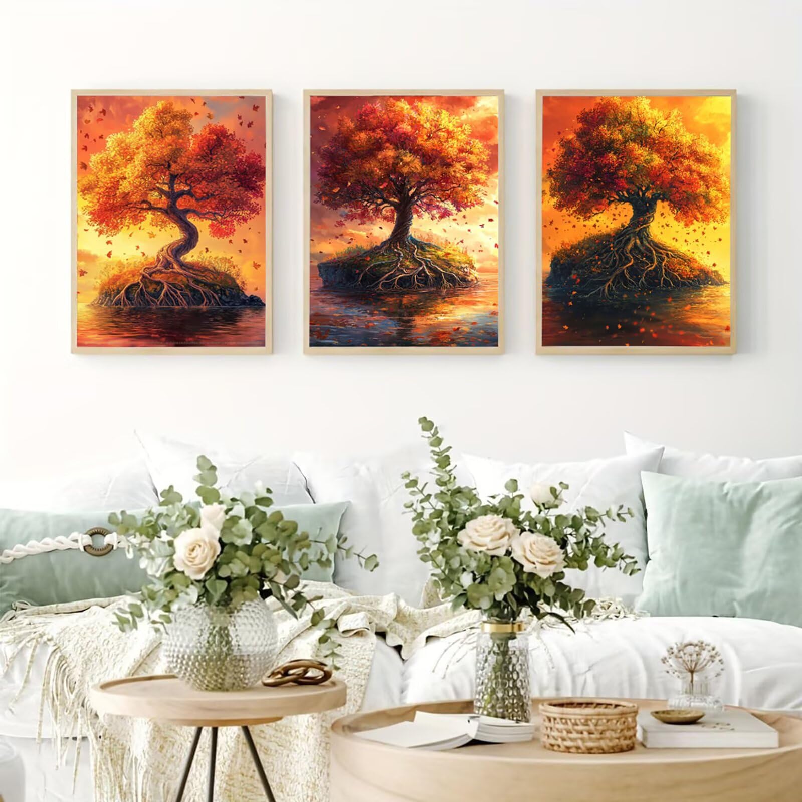 Generico Cnyaunfi 3 Pezzi Albero Della Vita Pittura Diamante Fai-Da-Te, 5D Giallo Diamond Painting Kit Completo per Hobby Creativi Adulti, Per La Decorazione Della Parete Di Casa 60x80cm YF-3334
