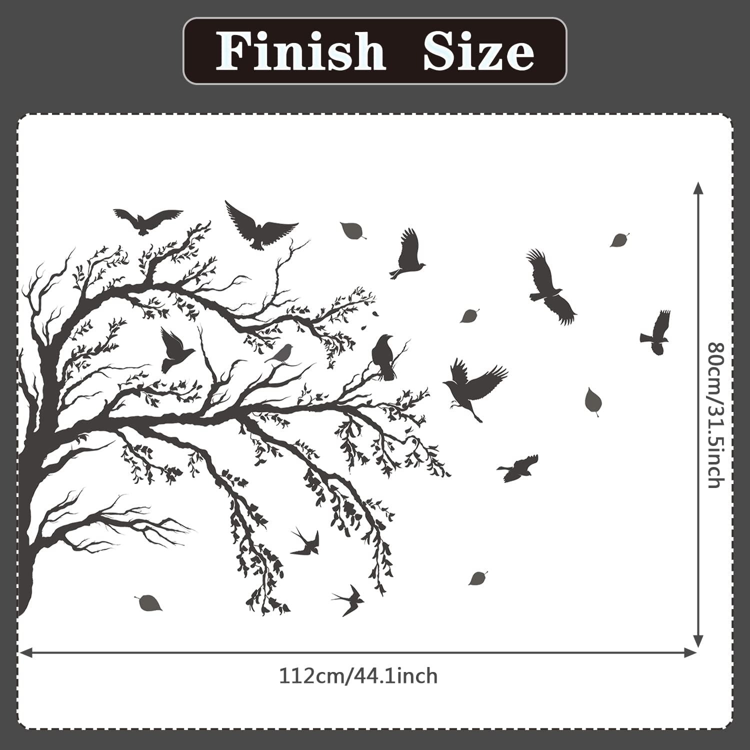 Black Tree Branch Flying Birds Wall Decal 44" × 31" DIY Birds Leaves Wall Stickers Peel & Stick Removable Vinyl Art Decals for Living Room Bedroom TV Background Wall Decor