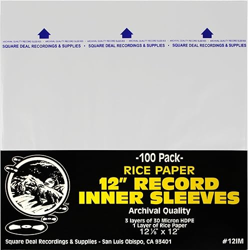 (100) Fundas interiores de registro de 12 pulgadas, 3 capas de calidad de archivo, polietileno de alta densidad antiestático con inserto de papel de