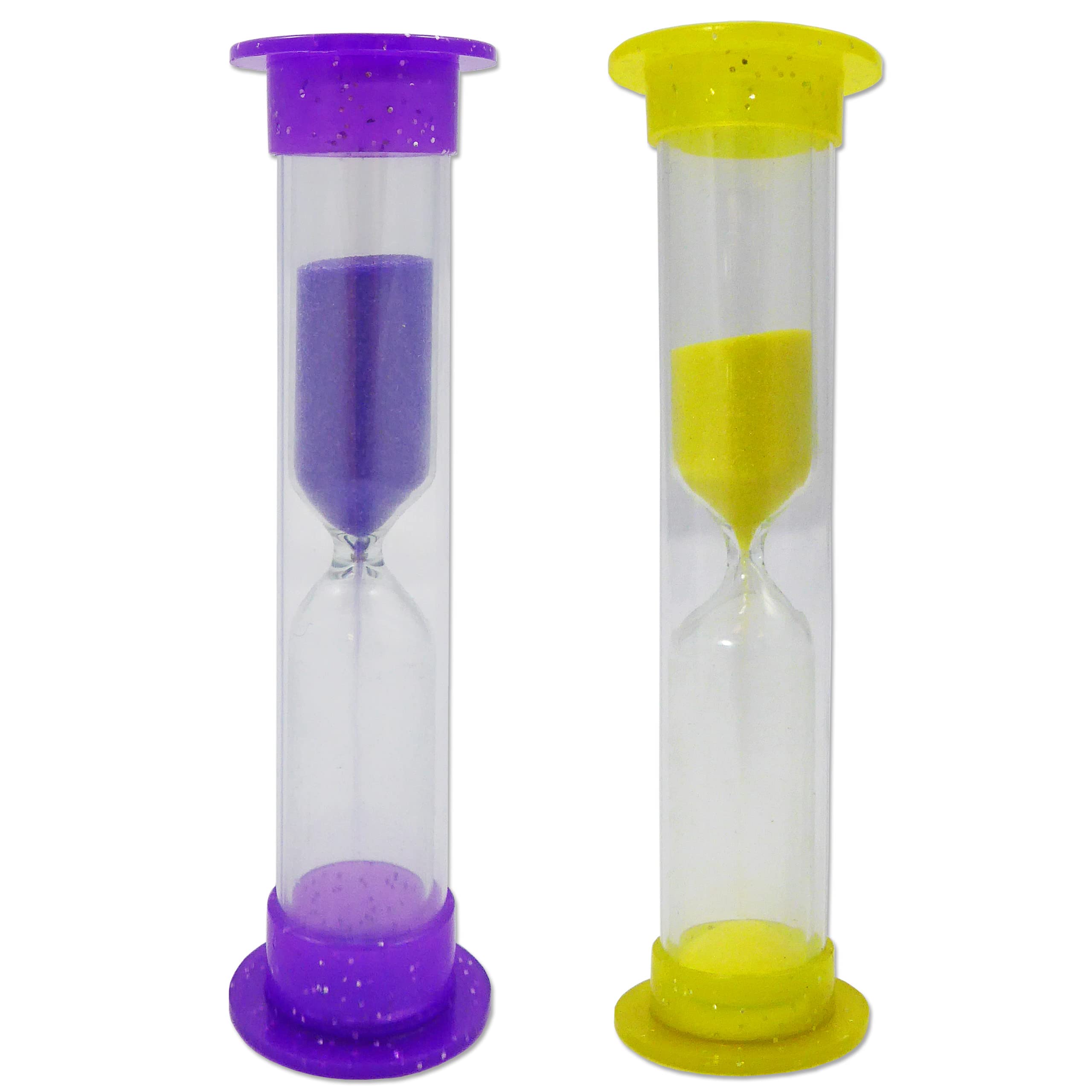 2 x Glitter Timer - 2 Minute Sand Toothbrush Timers (Purple & Yellow)