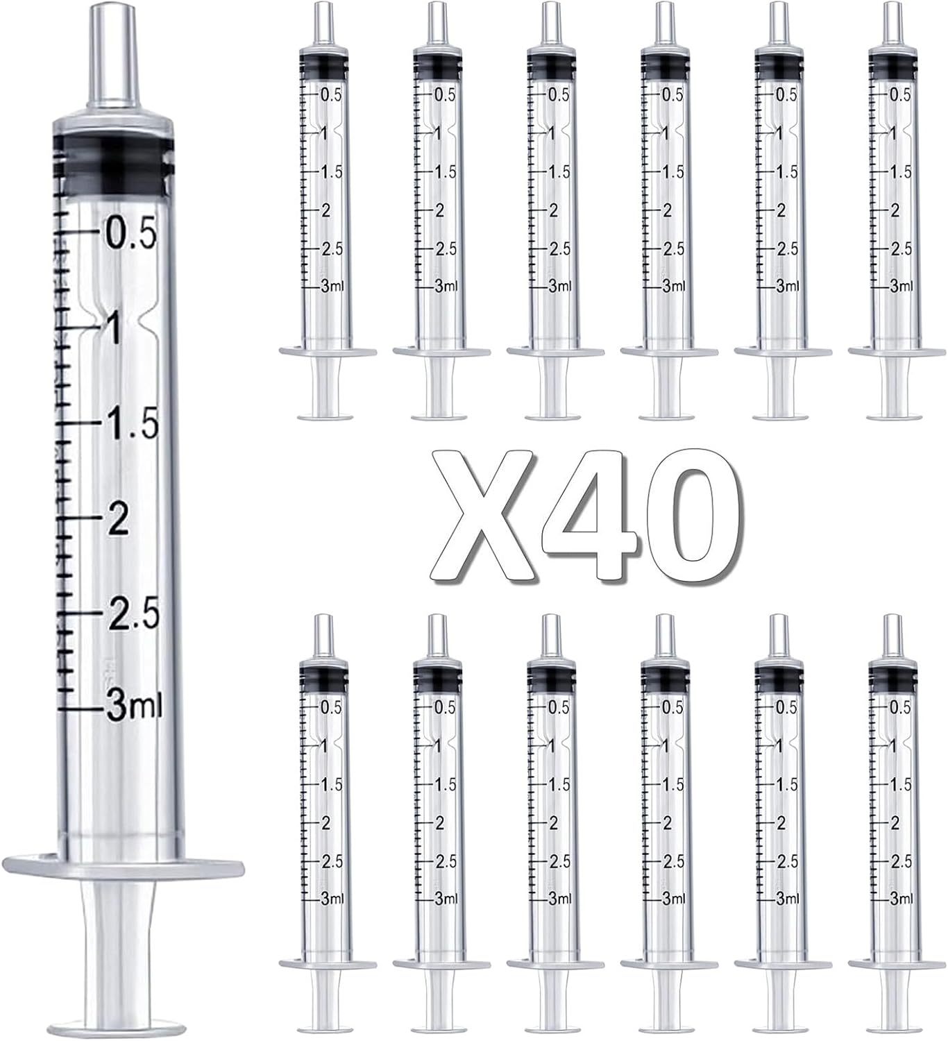 40 PCS-3 ml Plastic Syringes, Individually Packge for Scientific Labs Experiment Refilling,Watering,Measuring,lip gloss injection