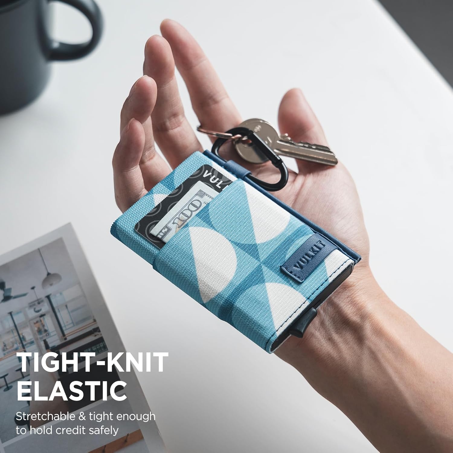 VULKIT Slim Wallet for Men and Women, Pop up Credit Card holder Metal Case RFID Blocking with Keychain and Elastic Pocket (Circle Blue) - Image 3