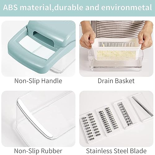 Miniatura 7 de Artbros Picador de verduras con recipiente, picador de verduras 13 en 1, caja de mandolina, cortador de alimentos, trituradora de mandolina para