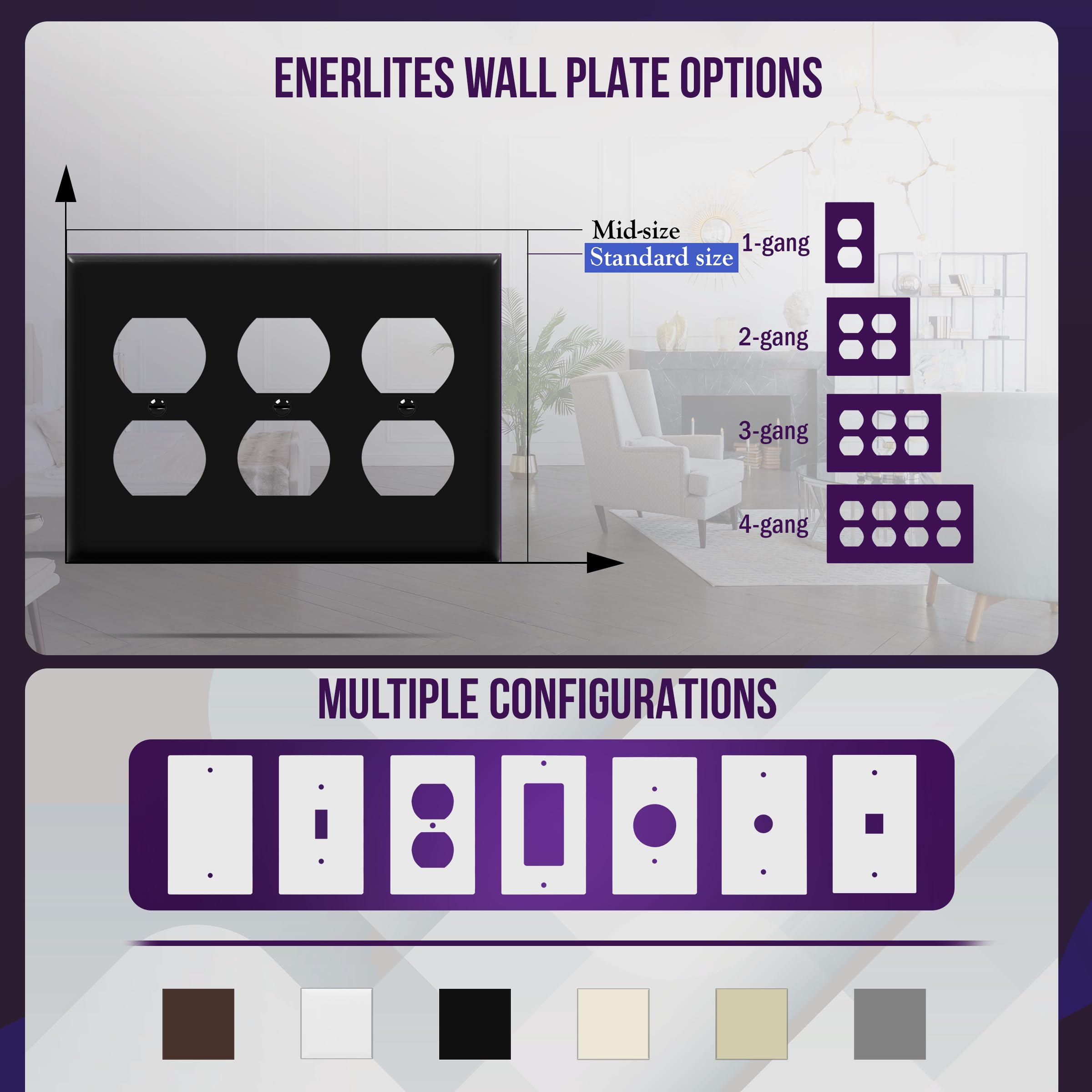 ENERLITES Quad Duplex Wall Plate, Four Gang Electrical Outlet Cover, Gloss Finish, Mid-Size 4