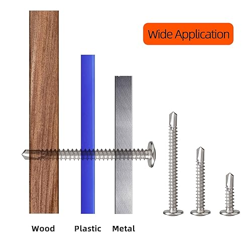 Miniatura 5 de Kit surtido de tornillos autorroscantes #8 | Tornillos autoperforantes de cabeza de armadura de acero inoxidable 410 para metal, 7 longitudes de 1/2
