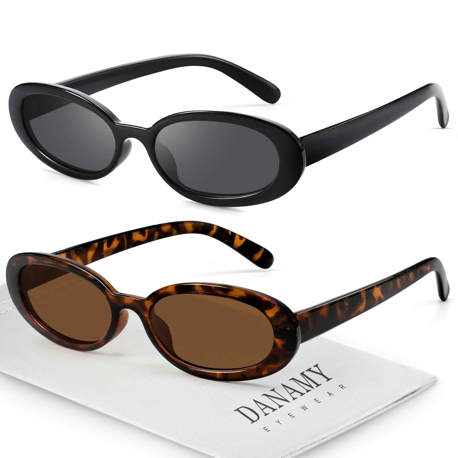 DANAMY Sunglasses Womens Retro Oval Sunglasses for Women Men Fashion Small Oval Sun Glasses 90s Vintage Driving Shades Adult