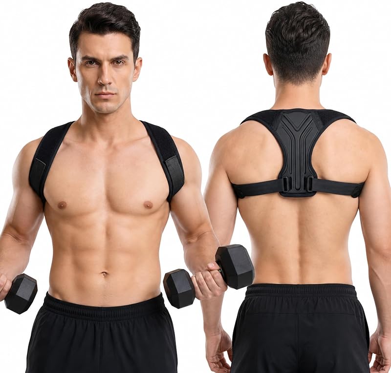 Workout Posture Corrector for Men, Upper Back Gym Trainer | Y-Back EVA panel, adjustable foam straps, gentle upper-back reminder for chest, shoulder and back workouts