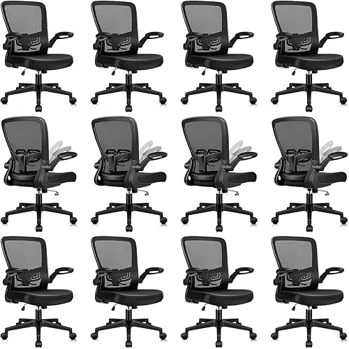 Miniatura 15 de Sillas de escritorio con ruedas, silla de oficina ergonómica de malla, altura ajustable y soporte lumbar giratorio, silla de oficina en casa con