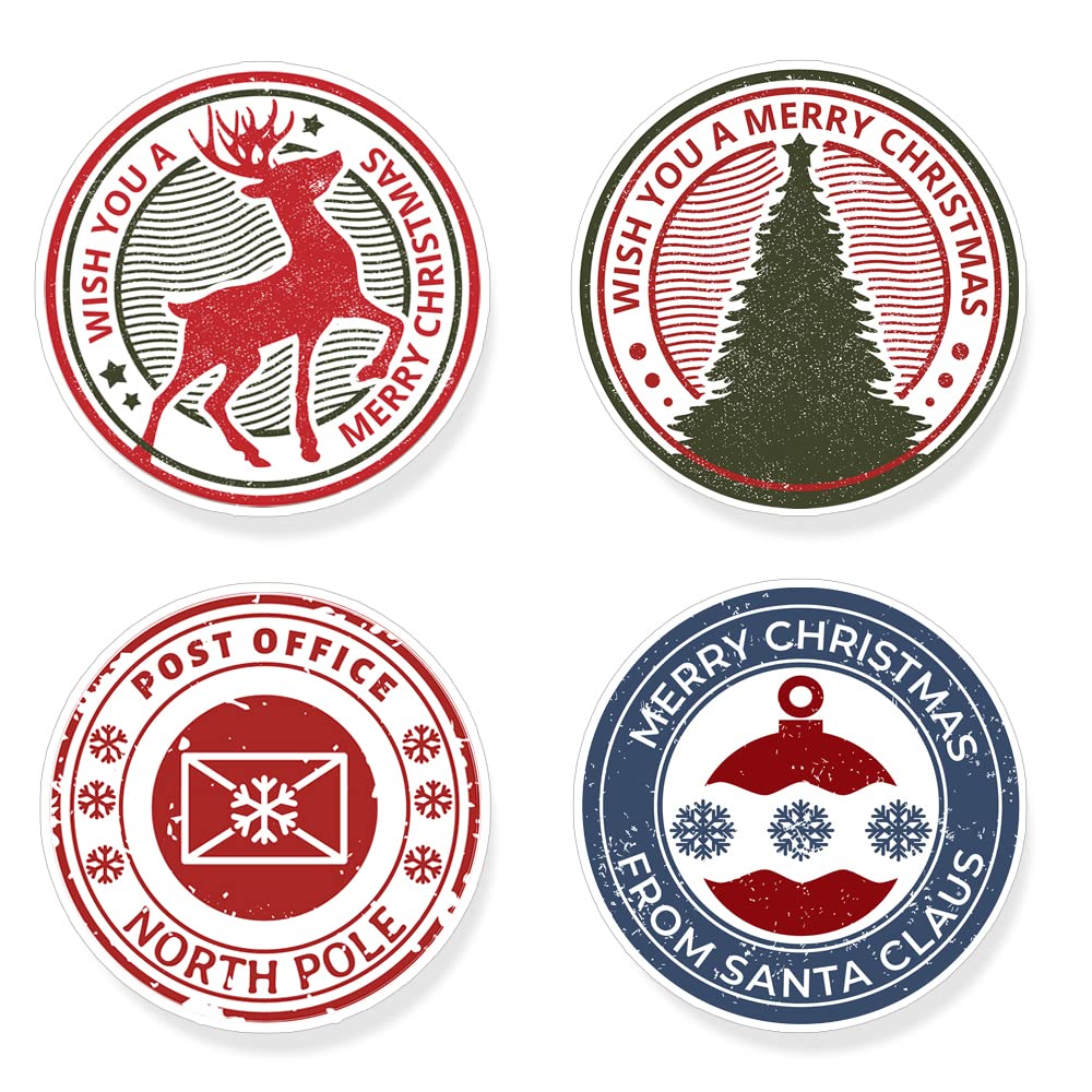 Papa Prints A5 Santa Mail Stamp Pack Of 24 Christmas Stamp Round Stickers Circle Label Stickers North Pole Santa Paper Stickers