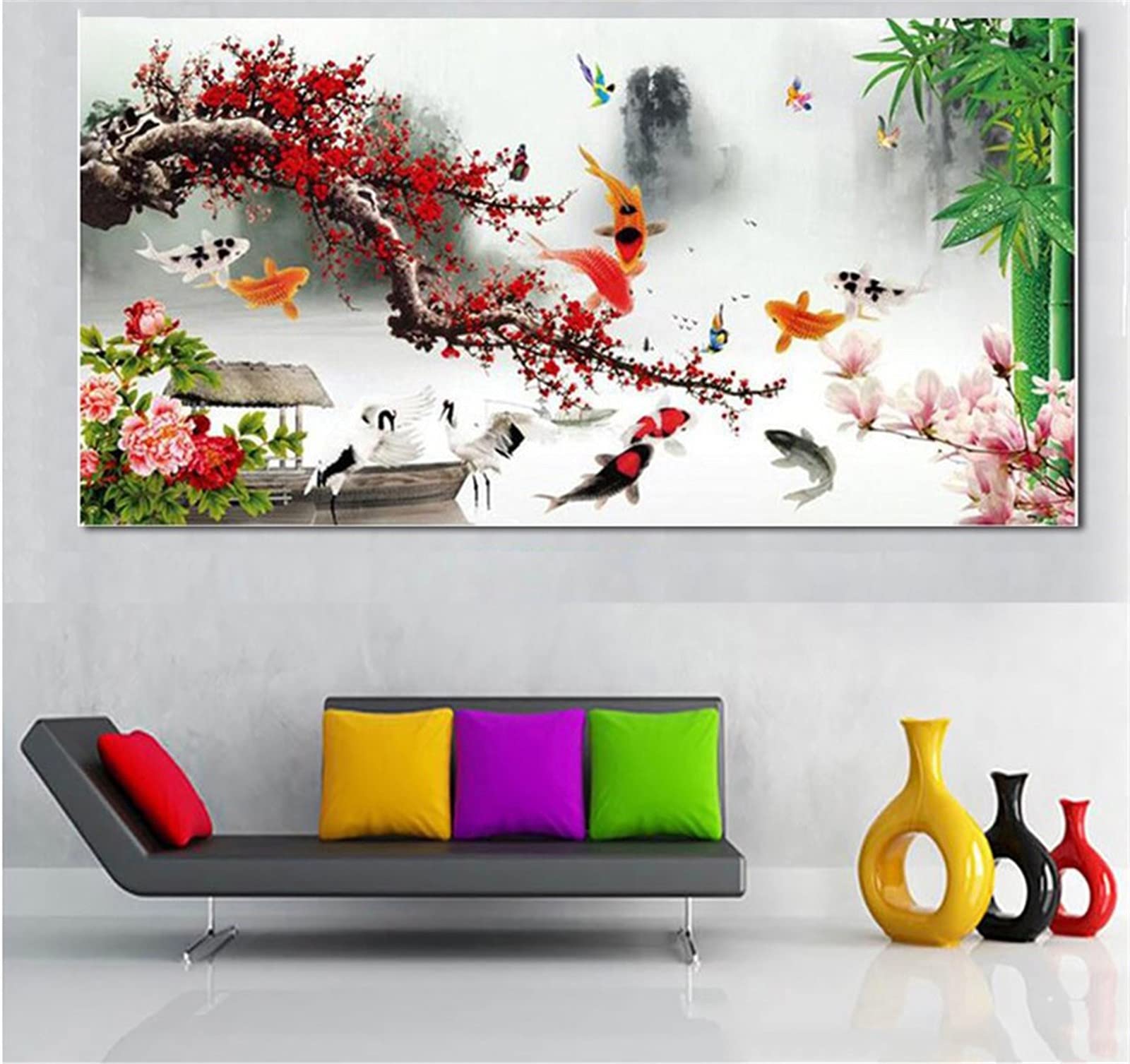 Broderie diamant carpe koi pour decoration salon zen