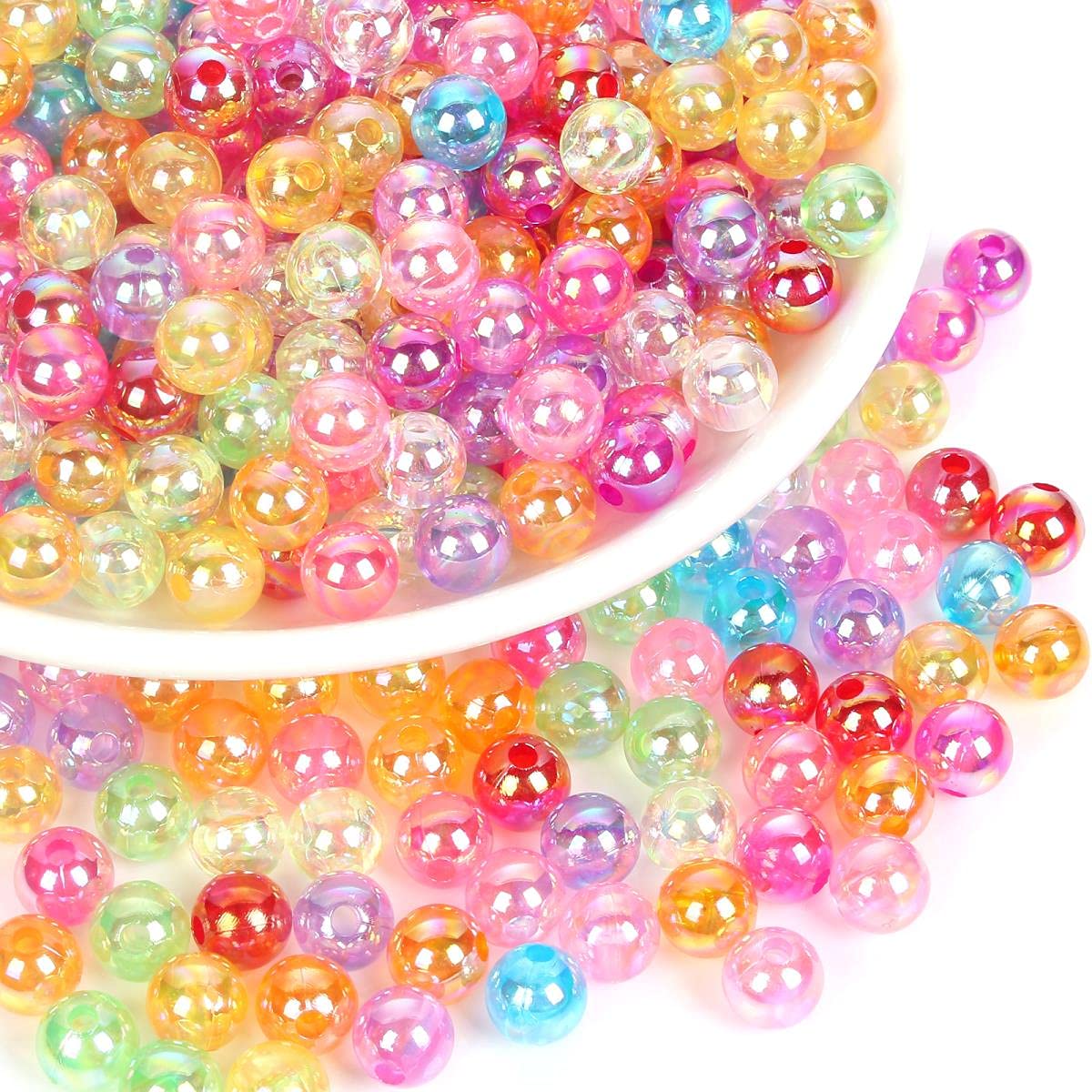 500 perline rotonde in acrilico, 8 mm, colore AB, cambia colore, perline rotonde per la creazione di gioielli, bracciali, perline per capelli, fai da te