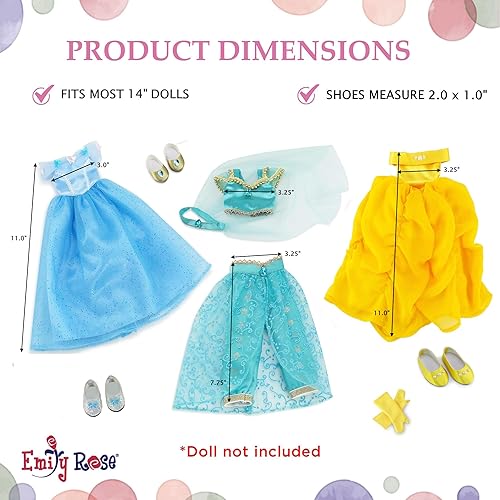 Miniatura 4 de Emily Rose Muñeca de moda de 14 pulgadas, paquete de 9 piezas de princesa | Juego de ropa y zapatos de muñeca de 14 pulgadas, incluye disfraces