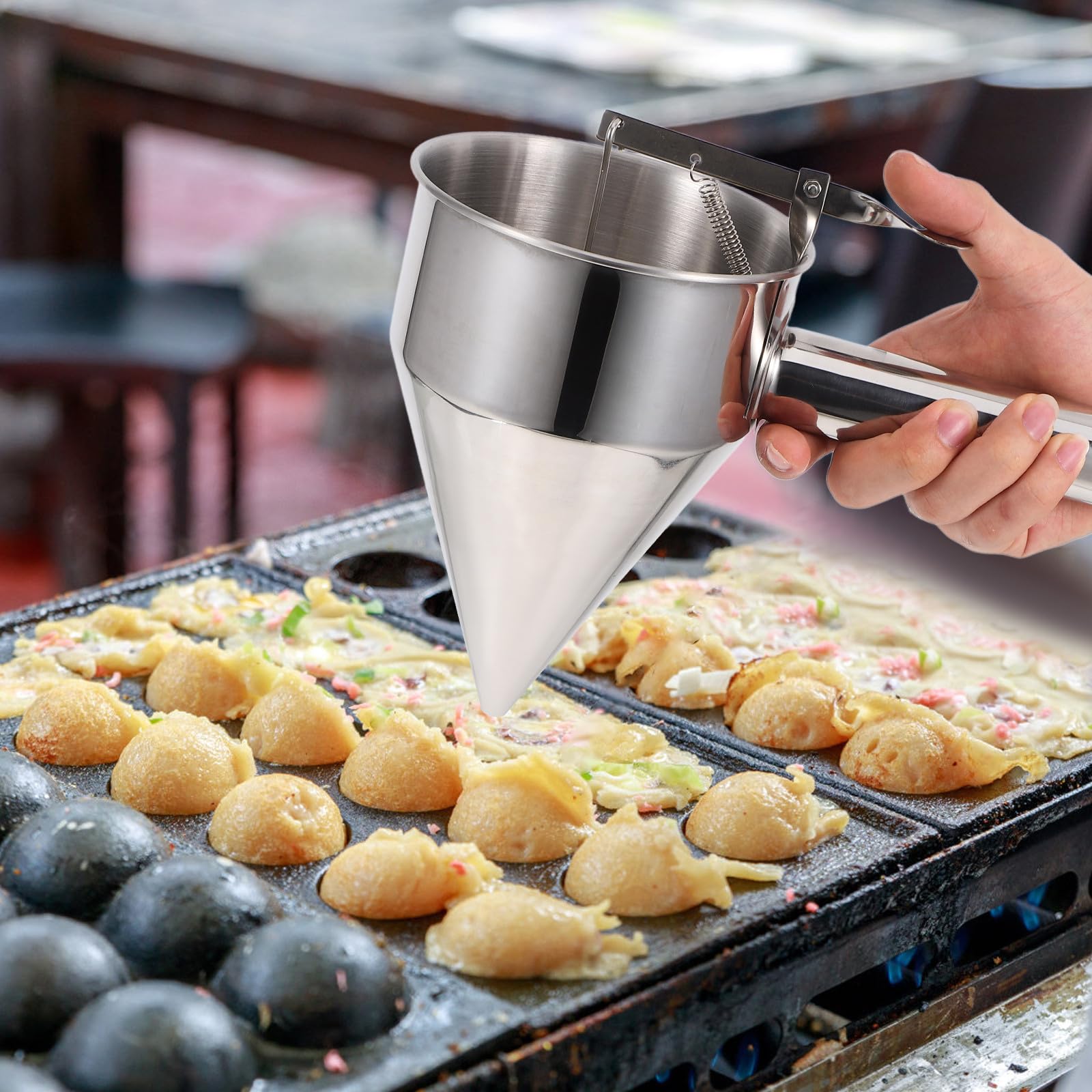 minkissy Imbuto in Acciaio Inossidabile 1200ml per Cucina con Manico Smontabile e Supporto, Versatile per Pancake, Polpette di Pesce e Altri Alimenti