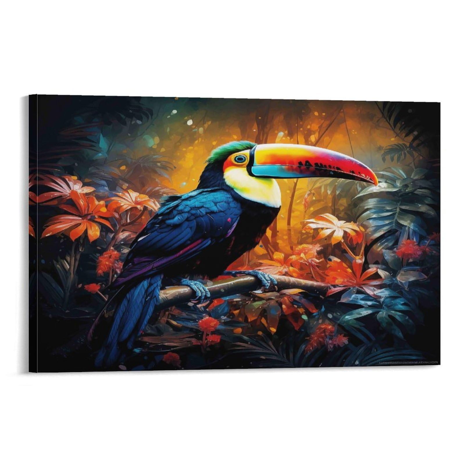 CPLVKWRQJ Bright Magical Colorful Single Colorful Toucan in Jungle Art Canvas Print - Living Room Gallery Wall Statement Piece Fade Resistant Ready to Hang 20x30inch(50x75cm)