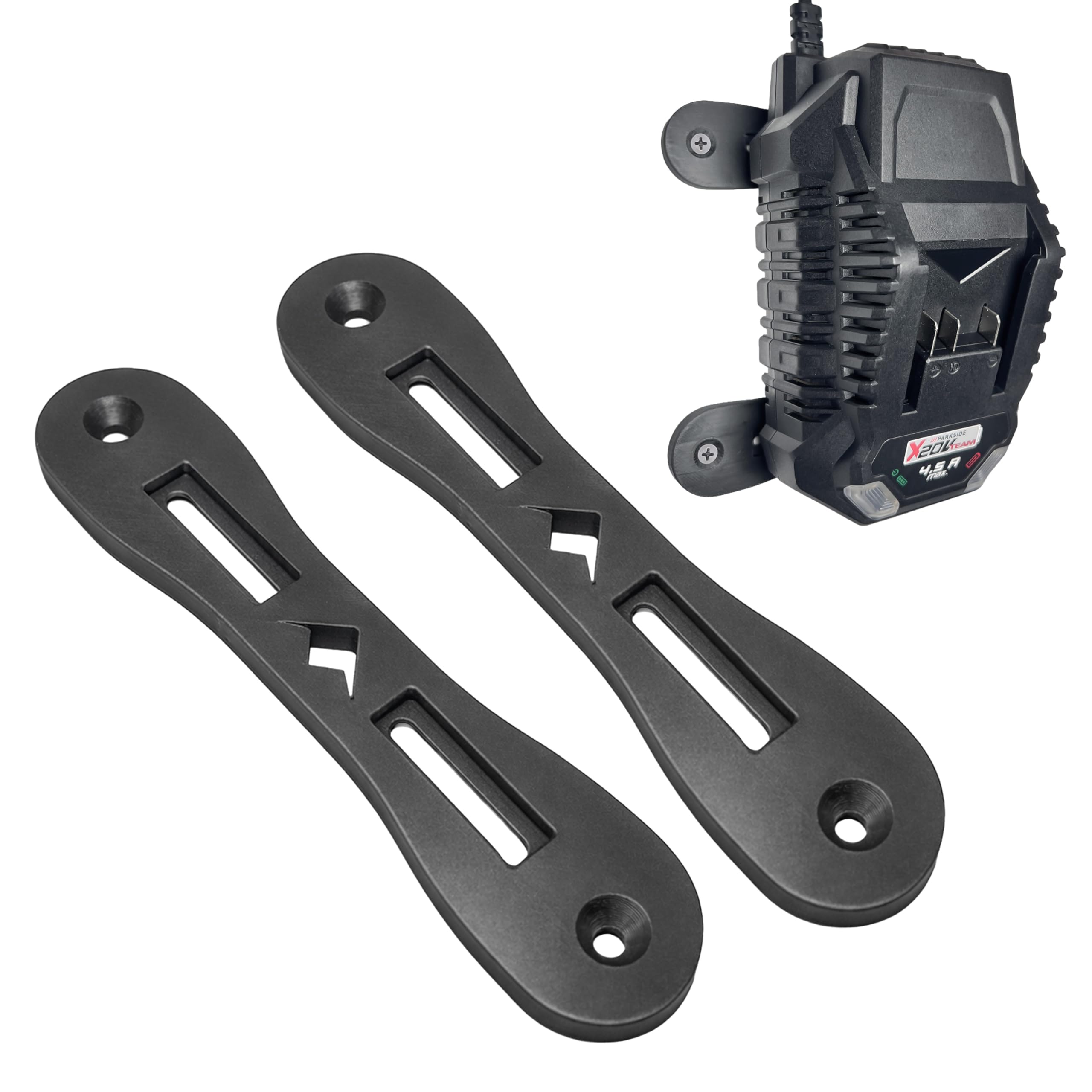 Decoralin Black Wall Mount Bracket For Parkside 20V & 12V Single Battery Chargers | Secure Workshop Storage Organizer | Compatible With Plg & Plgk Series | Includes Screws And Wall Fixings