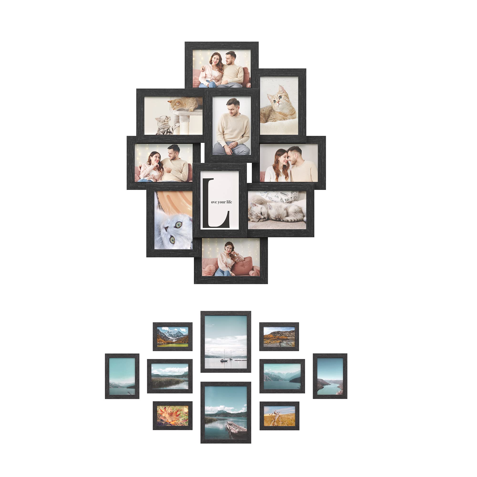 SONGMICS Picture Frames Bundle, Set of 10 4 x 6 Collage Picture Frames with 10 Picture Frames of Different Sizes, Black and Black URPF20BK and URPF10B