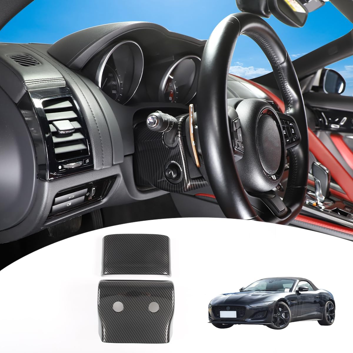 Car Steering Wheel Upper & Lower Steering Column Cover For Jaguar F-Type 2013-2024 Interior Steering Wheel Base Decoration Accessories (Carbon Fiber)