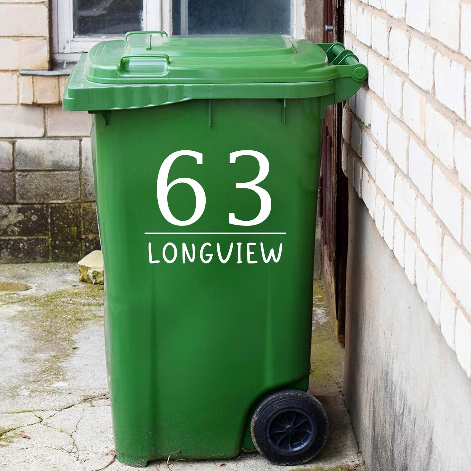 Personalised Wheelie Bin Sticker, Custom Your House Number & Address Waterproof Vinyl Decal, Number and Street Name, Recycle Bin Stickers，Rubbish Bin(I)