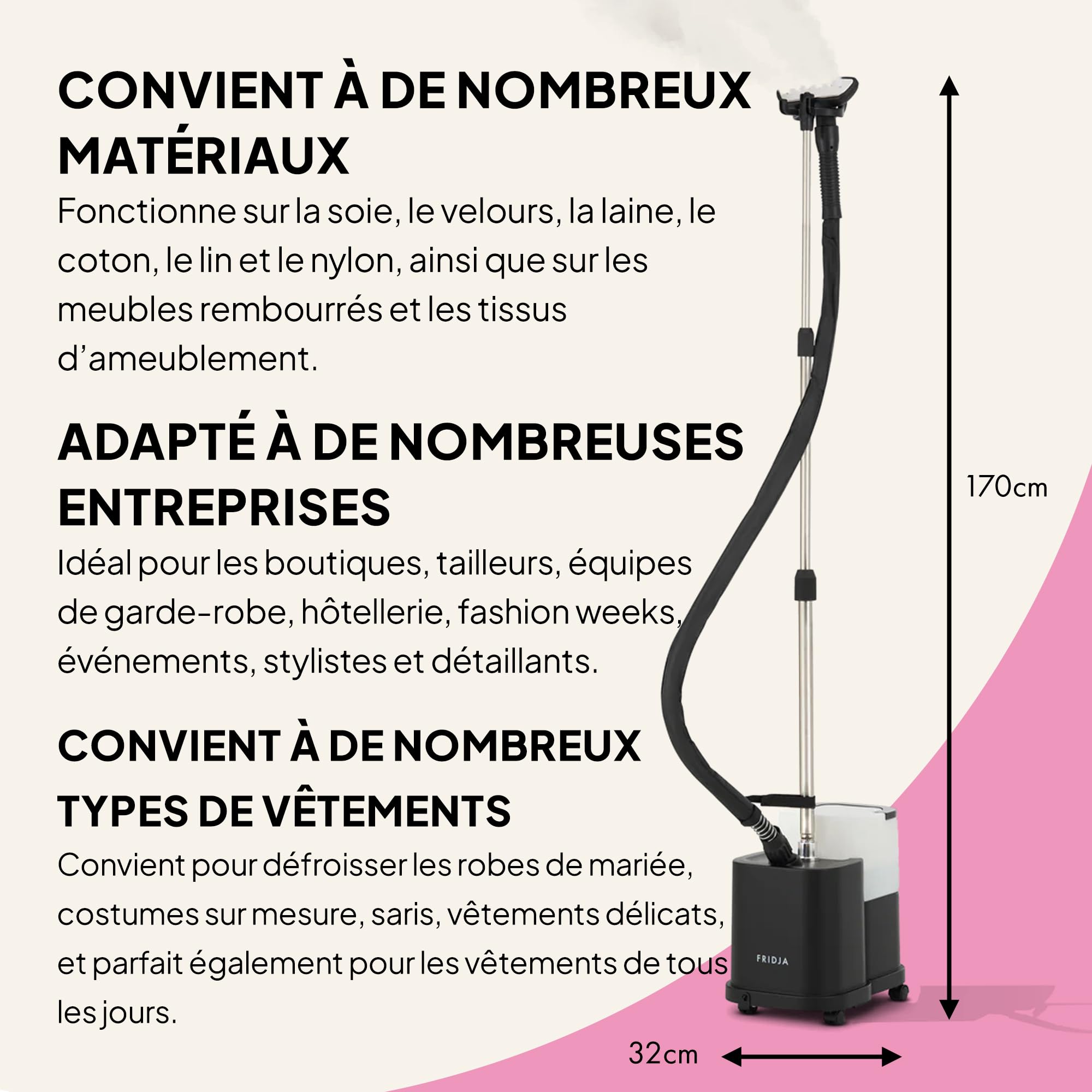 Défroisseur vapeur professionnel Fridja f1600 - Puissant défroisseur vapeur haut de gamme de 2200 W - Deux réglages de vapeur et réservoir d'eau de 4 L pour un défroissage rapide - Convient à tous les