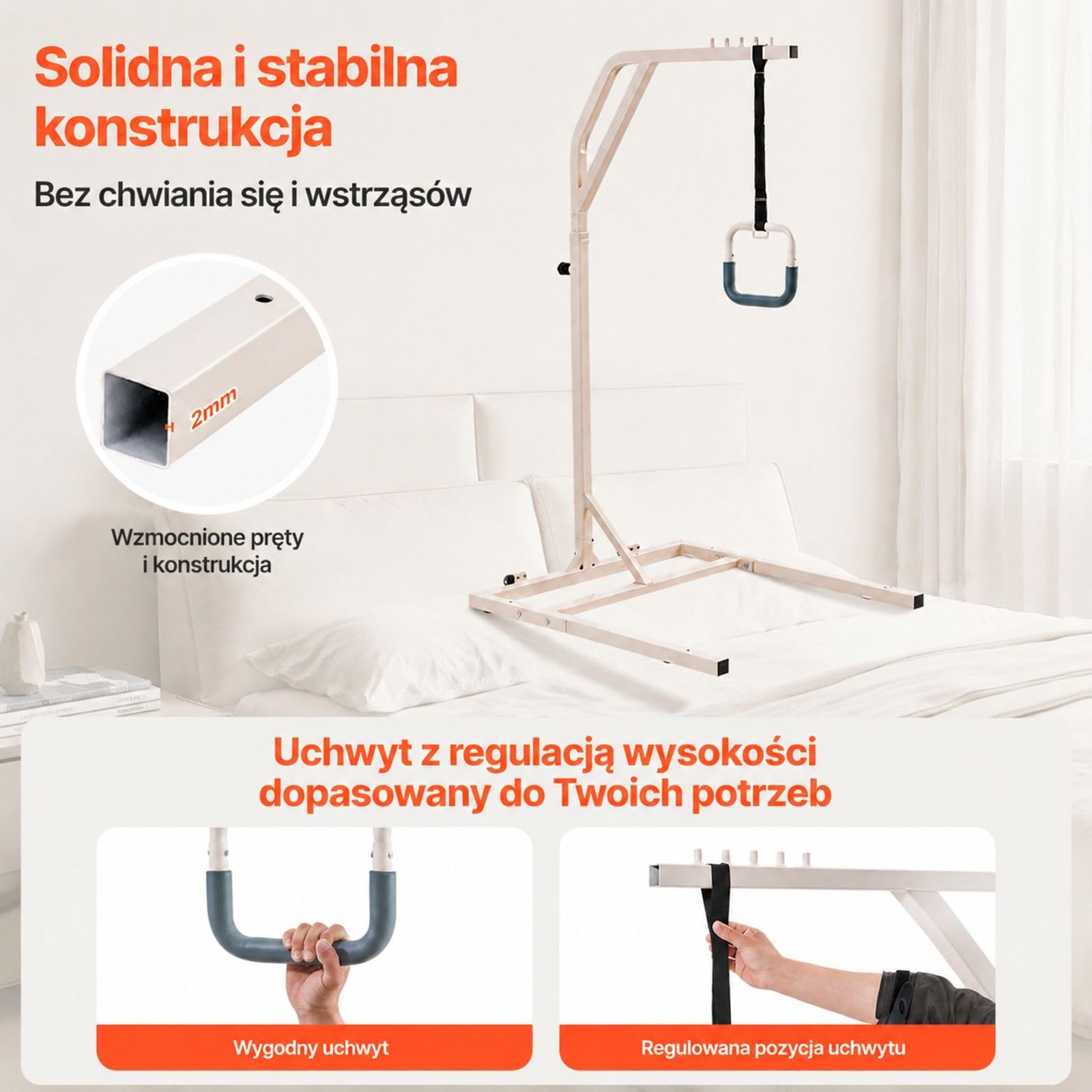 Wolnostojąca barierka łóżkowa ze stali Q195 malowanej proszkowo z regulowanym uchwytem do sypialni i domu