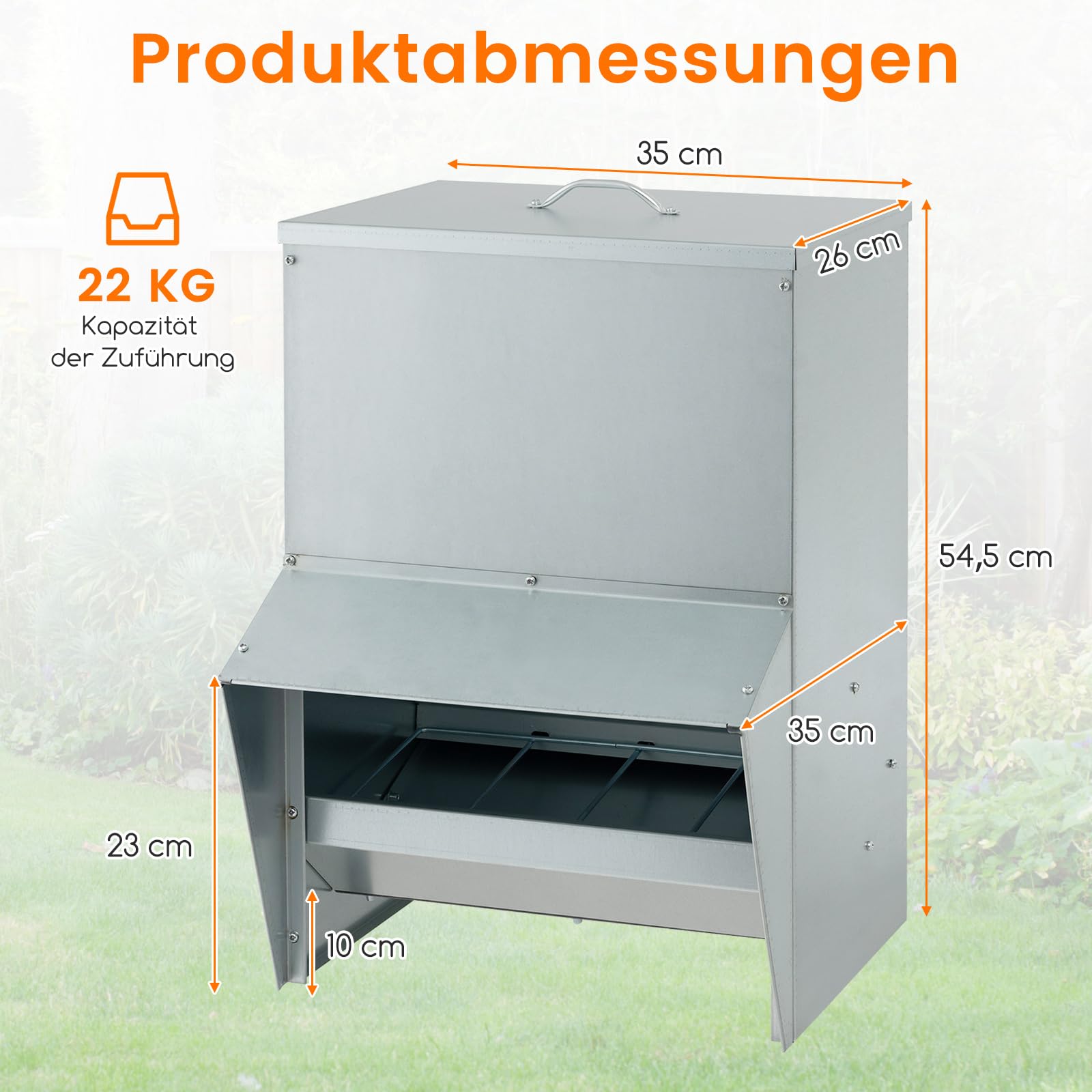 COSTWAY Futterautomat aus Verzinktem Metall, 22 kg, Hühner Futterspender mit Deckel, Hühnerfutter Automat Hängend, Futtertrog Groß, Automatischer Geflügelfutterautomat für Enten & Hühner, Silber