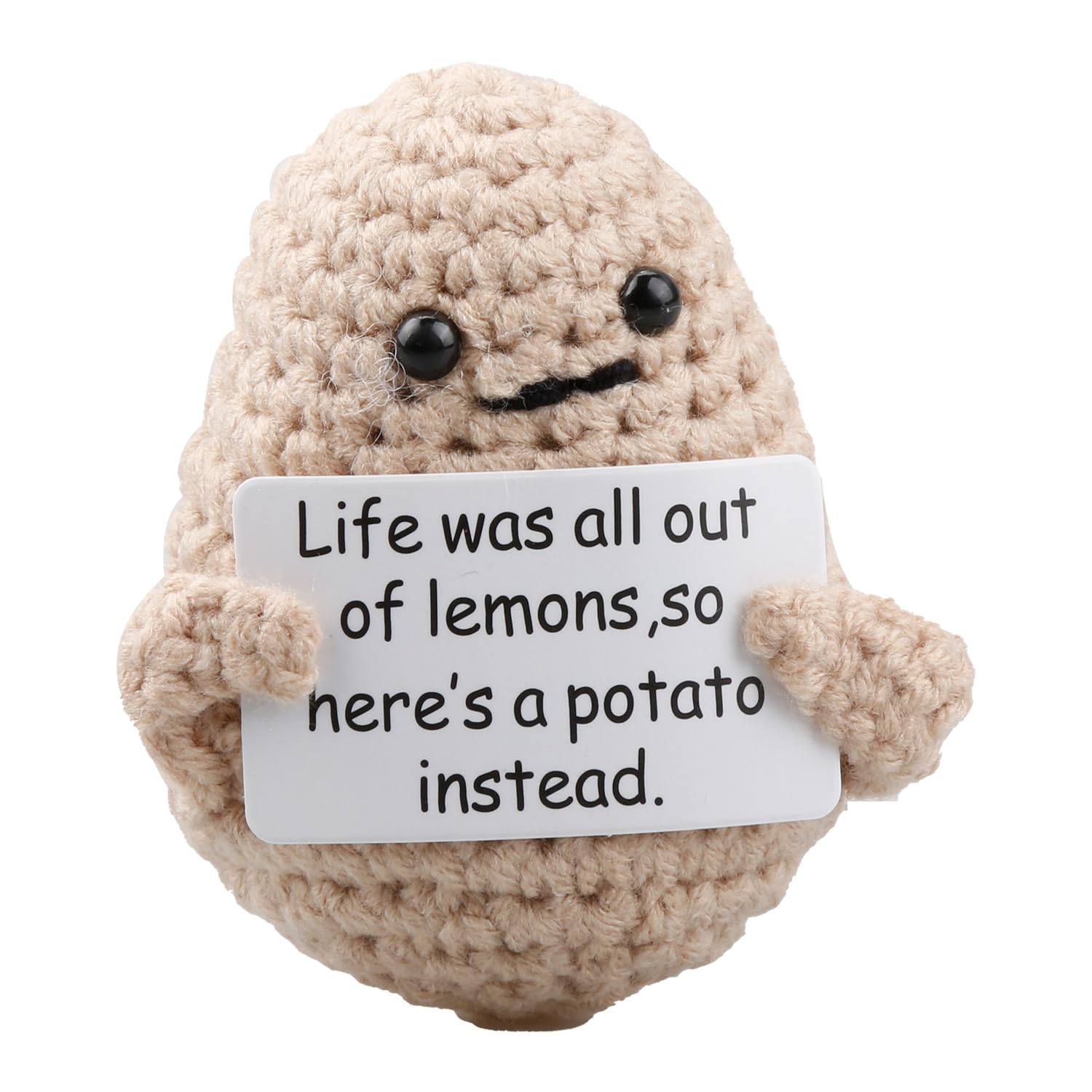 Gaomumu Funny Positive Potato Plush, Handcrafted Crochet Potato Charm Pendant, Mini Affirmation Doll with Motivational Card, Cute Plush Toy Accessory for Bags and Keys(L)