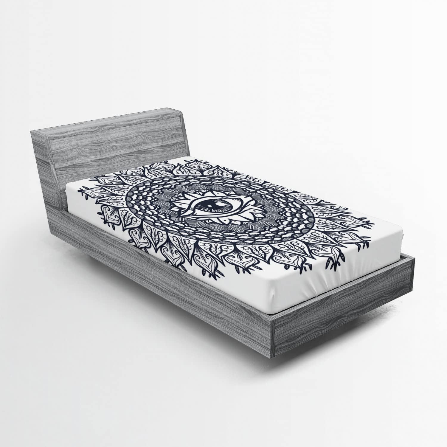 Ambesonne Boho 2 Pack Fitted Sheet, Vintage Tribal Mandala Eye, Bed Cover All-Round Elastic Deep Pockets 2 Pieces, Package Contains 2 Twin Size Fitted Sheets, Grey