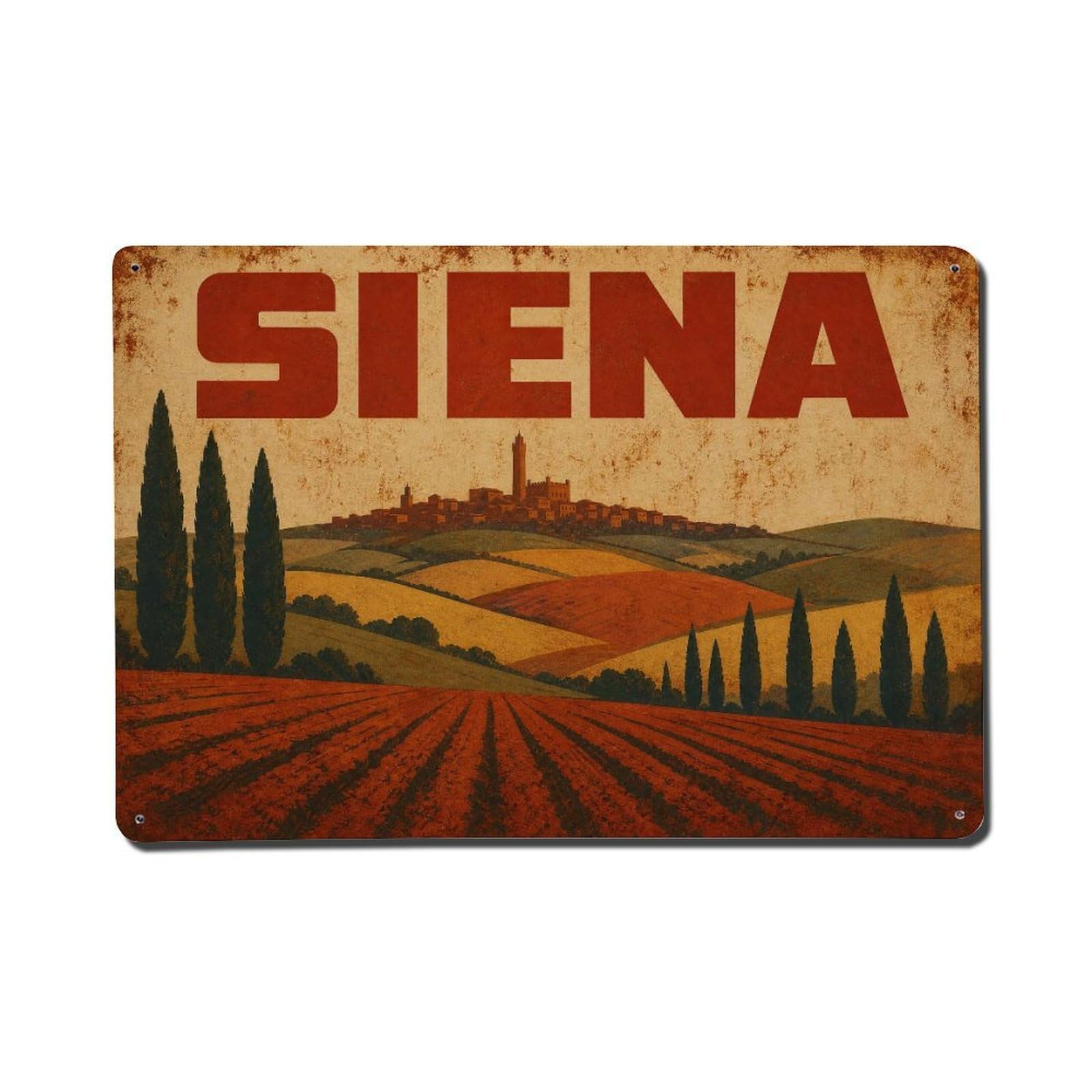 Huiyhb 8X12inch(20X30cm) Vintage Travel Siena Countryside Farmland Rural Italy Metal Tin Sign