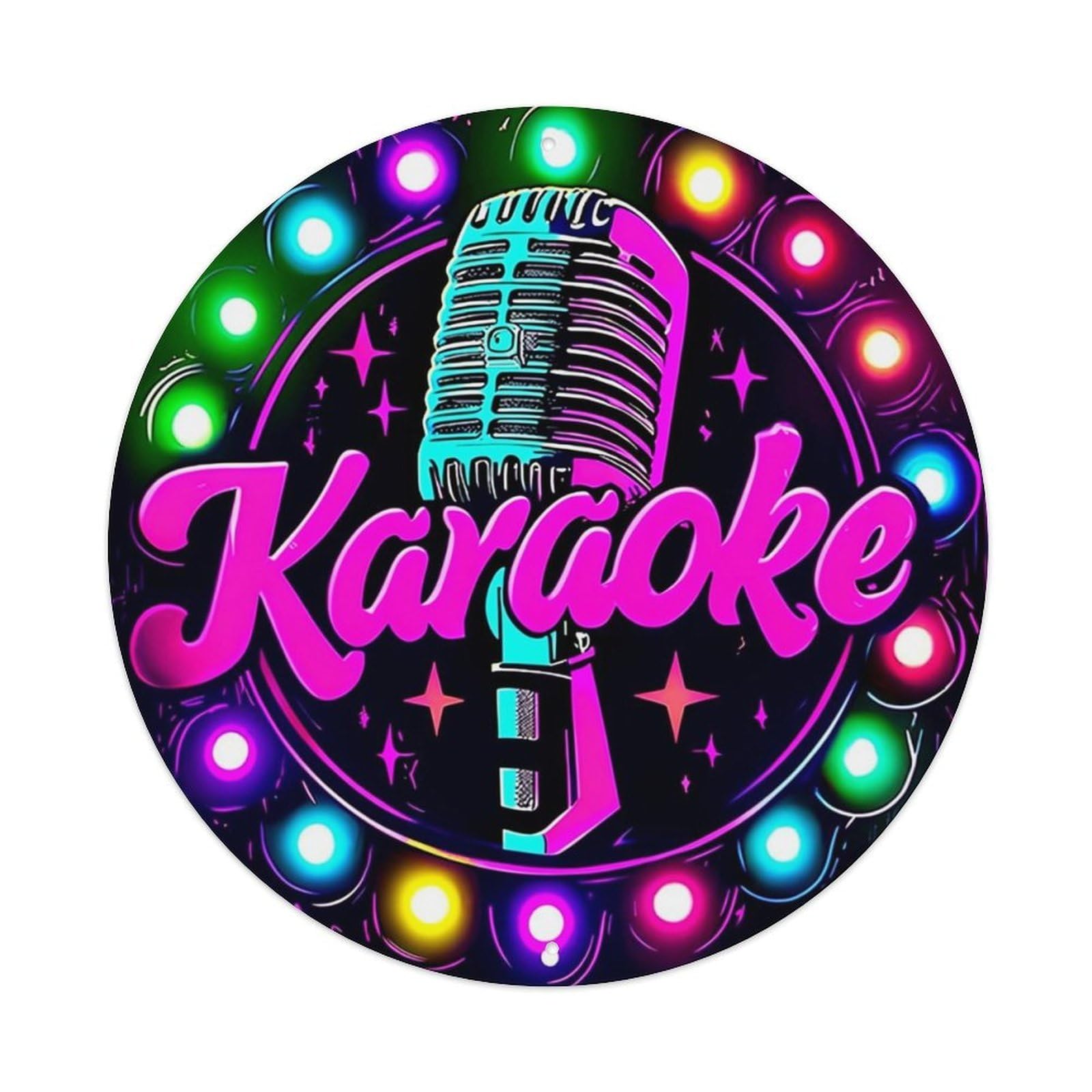 Neon Karaoke Microphone Light Pattern Tin Sign Metal Poster Vintage Metal Signs for Home Man Cave Bar Cafe Kitchen laundry room Wall Decorations 8x8 inches