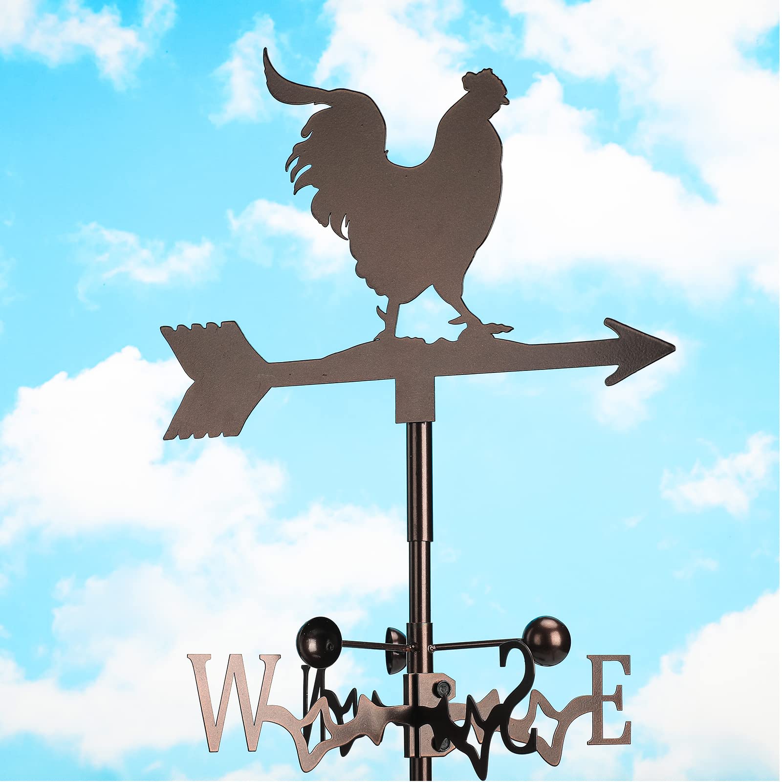 30 Inch Rooster Weathervane Metal Rooster Weather Vane Decorative Farmhouse Wind Direction Arrow Indicator for Roofs Outdoor Garden Yard Lawn Decor