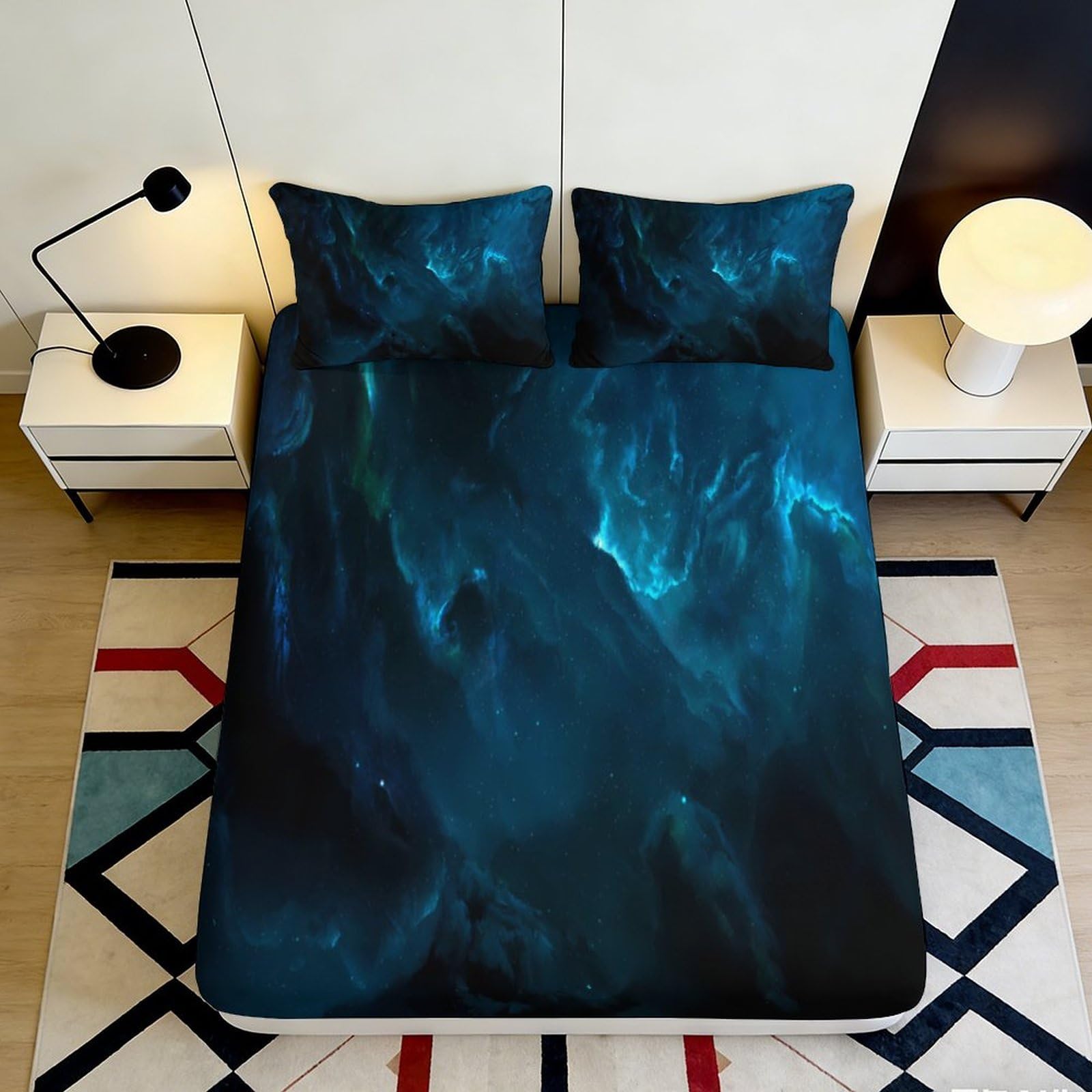 3D Printed Nebula Fitted Sheet Microfiber Deep Pocket Non-Slip Bedroom Bedding Nebula Mattress Fitted Cover Washable for Home 90x200x25cm