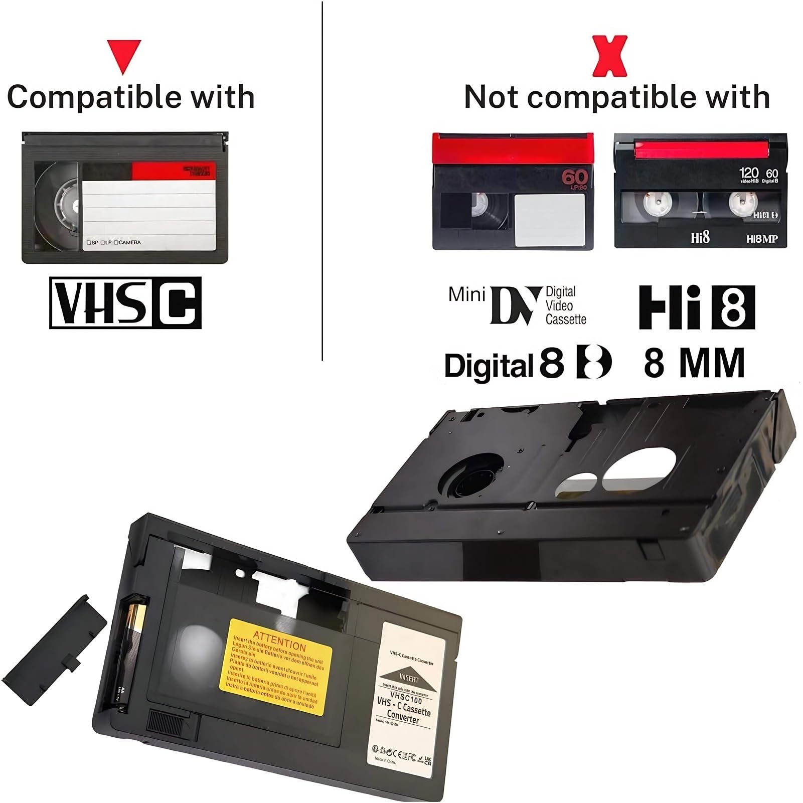 Motorisierter Kassettenadapter 8mm Video Cassette Player Wiedergabe- und Aufnahmefunktion Kassettenadapter Kompatibel, Einfach mit Einem VHS-C